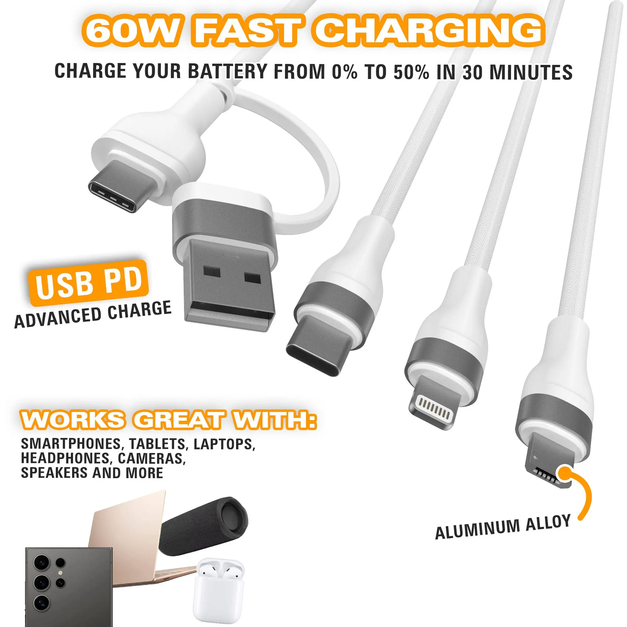 JuiceCord 6-in-1 - 65W Charging Cable (4FT) with USB-A, USB-C, Micro USB, and Lightning - Image 3